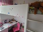 Ikea hoogslaper met bureau. Licht roze kastdeuren en lades, 90 cm, Gebruikt, Eenpersoons, Wit