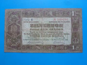Zeldzaam BANKBILJET van 1 Gulden 1920; vroege ZILVERBON! beschikbaar voor biedingen