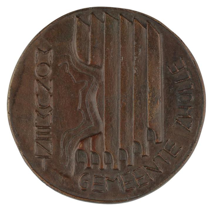 Marc de Groot - Plaquette, 1989 : Monument Gemeente Zwolle, Postzegels en Munten, Penningen en Medailles, Brons, Nederland, Verzenden