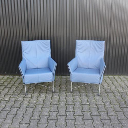 Montis Charly fauteuil licht blauw, Huis en Inrichting, Fauteuils, Gebruikt, Leer, Metaal, 75 tot 100 cm, 75 tot 100 cm, Ophalen