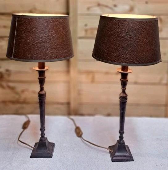 2 Messing Lampen - Nieuwstaat, Huis en Inrichting, Lampen | Tafellampen, Zo goed als nieuw, 50 tot 75 cm, Metaal, Stof, Ophalen of Verzenden