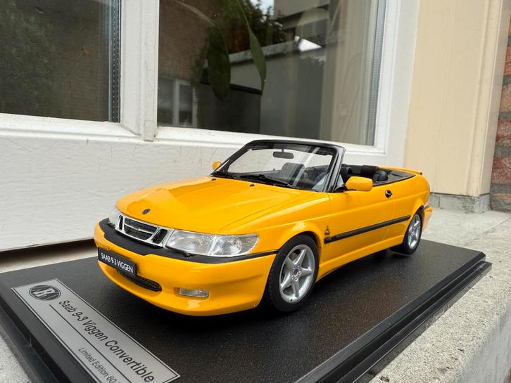 1:18 Saab 9-3 Viggen Cabrio geel Radscale, Hobby en Vrije tijd, Modelauto's | 1:18, Zo goed als nieuw, Auto, Overige merken, Ophalen of Verzenden