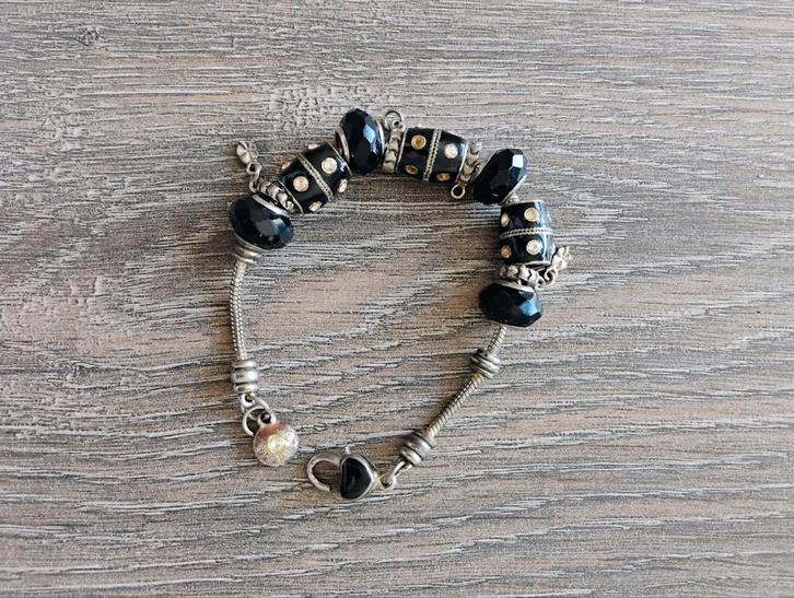 Zilveren armband met zwarte kralen Pandora, Sieraden, Tassen en Uiterlijk, Armbanden, Gebruikt, Zilver, Zwart, Met bedels of kralen