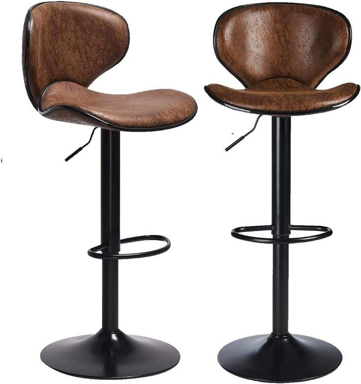 💖️️ ACTIE 2 Trendy Leren Barkrukken Retro Look Cognac, Huis en Inrichting, Barkrukken, Nieuw, 90 cm of meer, Leer, Metaal, 2 krukken