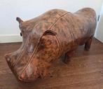 Vintage Dimitri Omersa leren voetenbank, hippo, nijlpaard, Ophalen, Minder dan 50 cm, Gebruikt, Leer