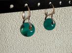 M040/ Zilveren Groene Glas Bollen oorbellen, Sieraden, Tassen en Uiterlijk, Oorbellen, Gebruikt, Verzenden, X, Groen
