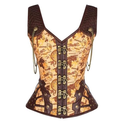 Gouden leren steampunk korset sexy bustier gothic kettingen, Kleding | Dames, Ondergoed en Lingerie, Body of Korset, Verzenden