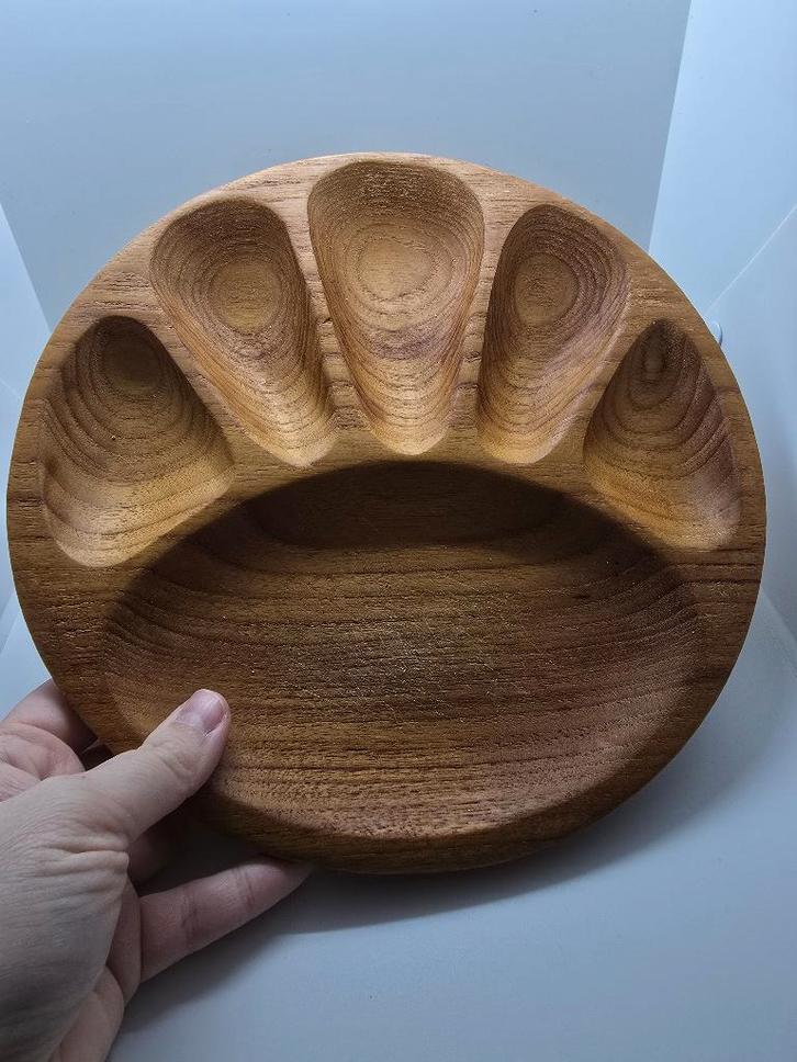 Vintage teak hout monkey platter, Huis en Inrichting, Woonaccessoires | Schalen en Manden, Gebruikt, Schaal, Rond, Hout, Ophalen of Verzenden