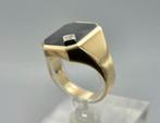 Gouden herenring met Onyx en witte topaas. 2025/551, Zwart, Ophalen of Verzenden, Zo goed als nieuw, .