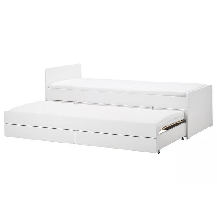 Uitschuifbaar wit bed 1 persoons, Huis en Inrichting, Slaapkamer | Bedden, Zo goed als nieuw, Eenpersoons, 90 cm, 200 cm, Hout