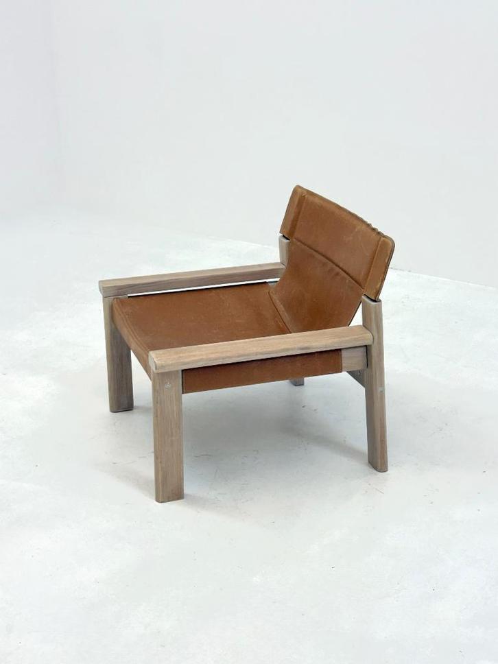 Tuigleren vintage bruin cognac kleurige fauteuil, Huis en Inrichting, Fauteuils, Zo goed als nieuw, Hout, Leer, Overige materialen