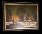 Groot schilderij.Sneeuwlandschap.Gesigneerd., Ophalen of Verzenden