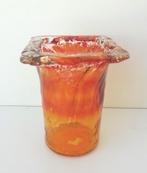 Glazen vaas helder en oranje met wijde hals 3761-g, Ophalen of Verzenden