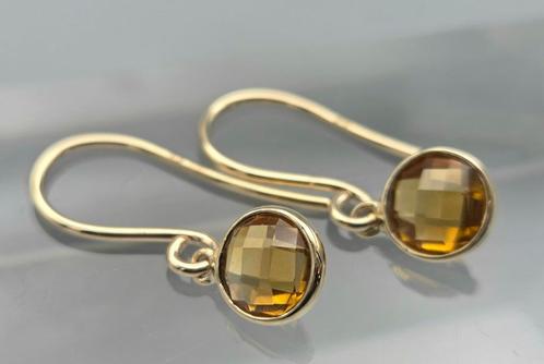 Gouden Vintage oorbellen met edelsteen citrien. 2025/481., Sieraden, Tassen en Uiterlijk, Oorbellen, Nieuw, Hangers, Goud, Geel