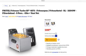 FRITEL FRITEUSE TURBO SF 4571 GROTE 5 LTR. NIEUW beschikbaar voor biedingen