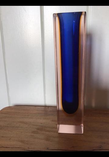 Blauwe Flavio Poli vaas v Sommerso glas met oranje halo 21cm beschikbaar voor biedingen