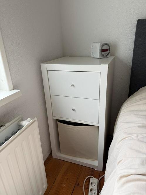 2 witte Ikea KALLAX kasten, 2 vakken, met lades, 41x76x41cm., Huis en Inrichting, Slaapkamer | Nachtkastjes, Gebruikt, 70 cm of meer
