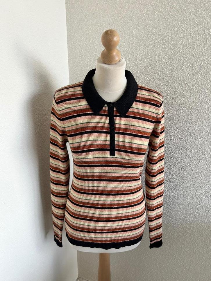 King Louie maat L polo top shirt strepen glitter 2451, Kleding | Dames, Tops, Zo goed als nieuw, Maat 42/44 (L), Roze, Lange mouw