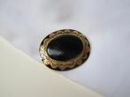 Broche goudkleurig zwart emaille 3.6x3.0 cm, Verzenden, Gebruikt, Zwart, Overige materialen