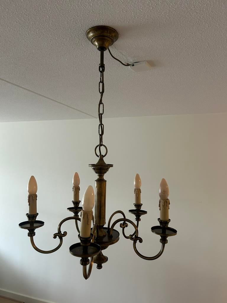 Messing kroonluchter vintage, Huis en Inrichting, Lampen | Kroonluchters, Ophalen of Verzenden, Zo goed als nieuw