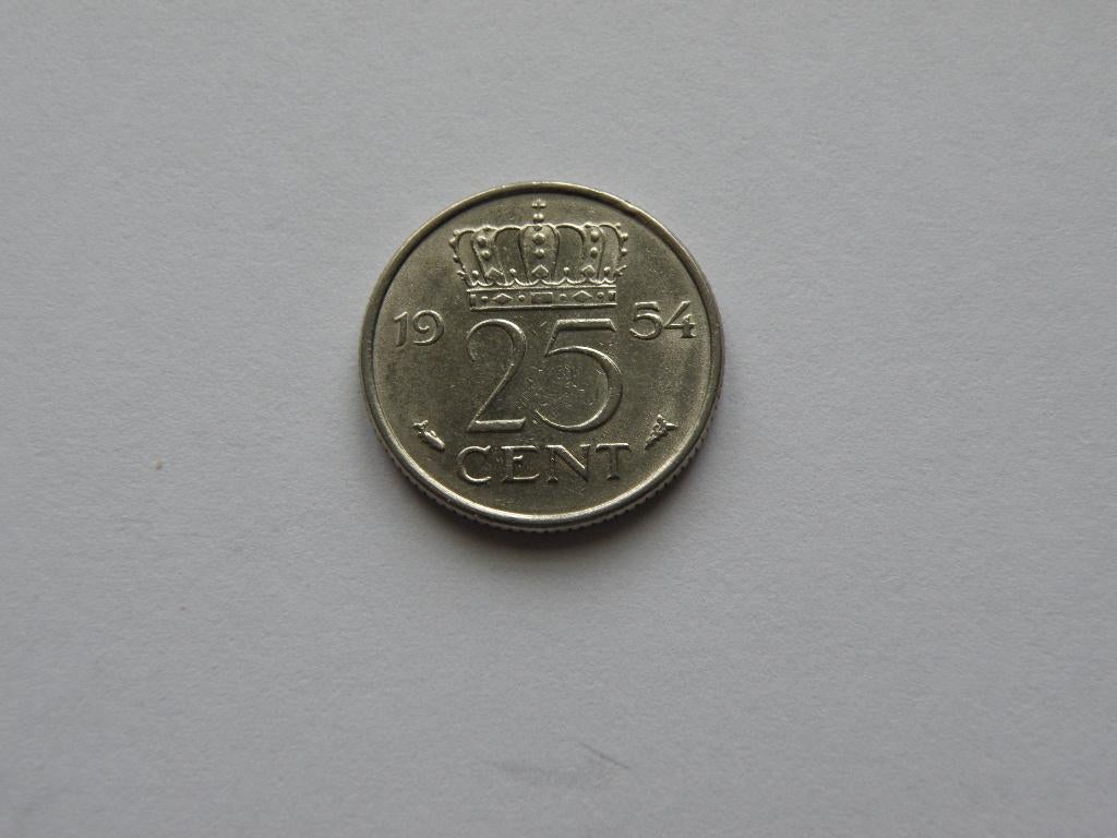 Nederland 25 cent 1954 pr, Postzegels en Munten, Munten | Nederland, Ophalen of Verzenden, Koningin Juliana, 25 cent, Losse munt