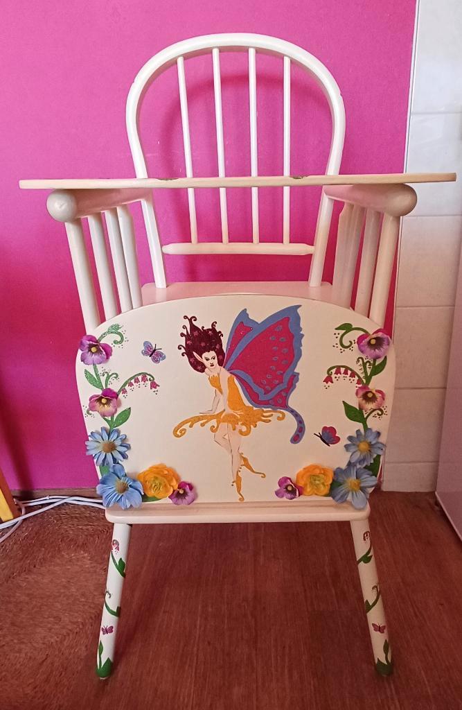 Handbeschilderde/kinderstoel vintage, decoratie, stoel kind, Kinderen en Baby's, Kinderstoelen, Nieuw, Overige typen, Ophalen