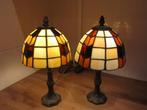 Tiffany set tafellampen bruin en beige, Huis en Inrichting, Lampen | Tafellampen, Minder dan 50 cm, Tiffany, Ophalen of Verzenden