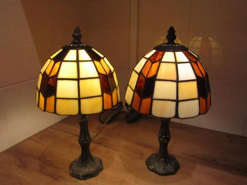 Tiffany set tafellampen bruin en beige, Huis en Inrichting, Lampen | Tafellampen, Minder dan 50 cm, Ophalen of Verzenden