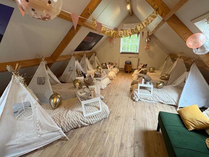 Tipitent kinderfeest slaapfeest tipi huren, Hobby en Vrije tijd, Feestartikelen | Verhuur, Gebruikt, Verjaardag, Ophalen