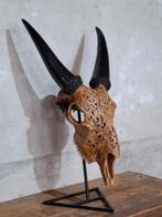Handgesneden schedel op statief hangend geit schedel ibiza, Verzamelen, Dierenverzamelingen, Ophalen of Verzenden, Nieuw, Schedel