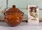 Franse vintage aardewerk pot met deksel afvalbakje, Overige typen, Ophalen of Verzenden, Zo goed als nieuw, Overige stijlen