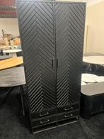 Wandkast industrieel Visgraat Zwart Mangohout 200 cm, Info@savoireinteriors.com, Metaal, Ophalen of Verzenden, Minder dan 150 cm