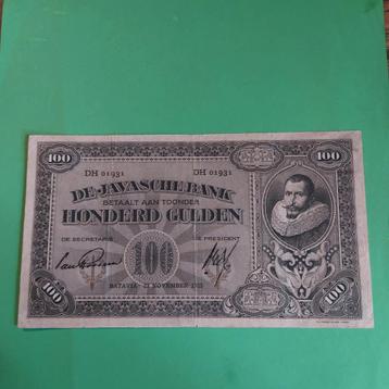 100 gulden biljet² Nederlands Indië uit 1925 in ZF+
 beschikbaar voor biedingen