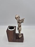 Vintage Tinnen Cherubijn met Fluit & Kaarsenhouder, Ophalen of Verzenden