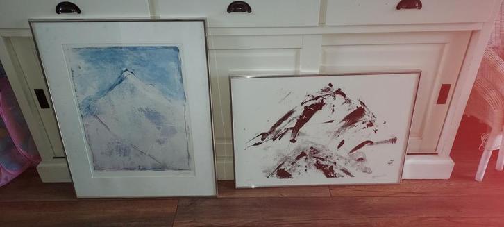 Twee ingelijste berglandschappen ( hymalaya), Antiek en Kunst, Kunst | Tekeningen en Foto's, Ophalen