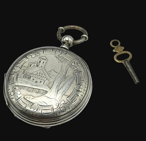 Antiek Zilveren Zakhorloge met Dubbele Deksel, Antiek en Kunst, Antiek | Goud en Zilver, Verzenden