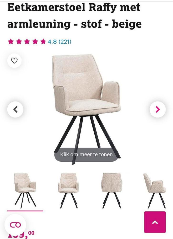 6 Leen Bakker Raffy Eetkamerstoelen Beige nieuwstaat, Huis en Inrichting, Stoelen, Vijf, Zes of meer stoelen, Overige kleuren