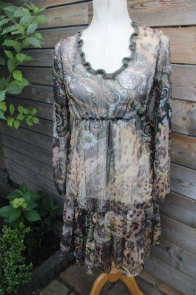 Jurk groen/ bruin Etoile du Monde mt 1( S) transparant Vaste, Kleding | Dames, Jurken, Zo goed als nieuw, Maat 36 (S), Groen, Knielengte