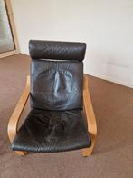 Fauteuil, Ikea stoel, bruin leren kussen (Poang) t.e.a.b., Ophalen, Gebruikt, Hout