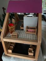 Houten Poppenhuis met Meubels, Kinderen en Baby's, Speelgoed | Poppenhuizen, Ophalen, Gebruikt, Poppenhuis