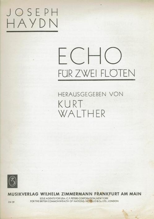 Joseph Hayden – Echo für zwei Flöten., Muziek en Instrumenten, Bladmuziek, Gebruikt, Artiest of Componist, Klassiek, Blokfluit