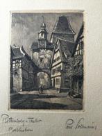 Antieke ets Rothenburg ob de Tauber - Markusturm, Ophalen of Verzenden
