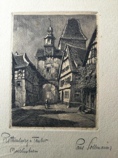 Antieke ets Rothenburg ob de Tauber - Markusturm, Antiek en Kunst, Kunst | Etsen en Gravures, Ophalen of Verzenden