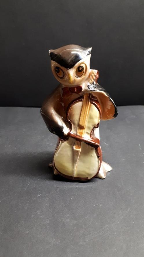Beeldje Uil met bas instrument van Porselein, Verzamelen, Beelden en Beeldjes, Gebruikt, Dier, Ophalen of Verzenden
