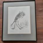 org litho van Peter Vos 1972 vleermuis ingelijst, Antiek en Kunst, Ophalen