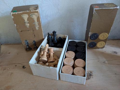 Vintage Jumbo schaakset en damset van hout, Hobby en Vrije tijd, Gezelschapsspellen | Overige, Gebruikt, Een of twee spelers, Ophalen of Verzenden