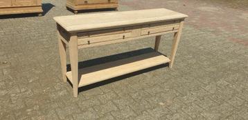 Oude sidetable gezandstraald eiken met schuifjes en laatjes beschikbaar voor biedingen