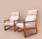 2 Deense vintage jaren 60 teak Johannes Andersen fauteuils, Huis en Inrichting, Fauteuils, Ophalen, Gebruikt, Hout