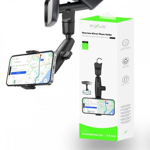 RIXUS AUTOSPIEGEL TELEFOONHOUDER 360 rotatie Antischock, Telecommunicatie, Telefoonhouders, Nieuw, Auto, Ophalen of Verzenden