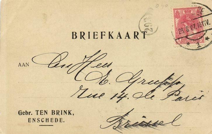 Gebr. ten Brink, Enschede - 08.1907 - briefkaart, Postzegels en Munten, Brieven en Enveloppen | Nederland, Briefkaart, Ophalen of Verzenden